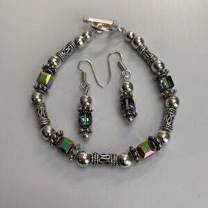 Silpada Sterling Silver & Iridescent Bead CATCH THE LIGHT Bracelet/Earring Set